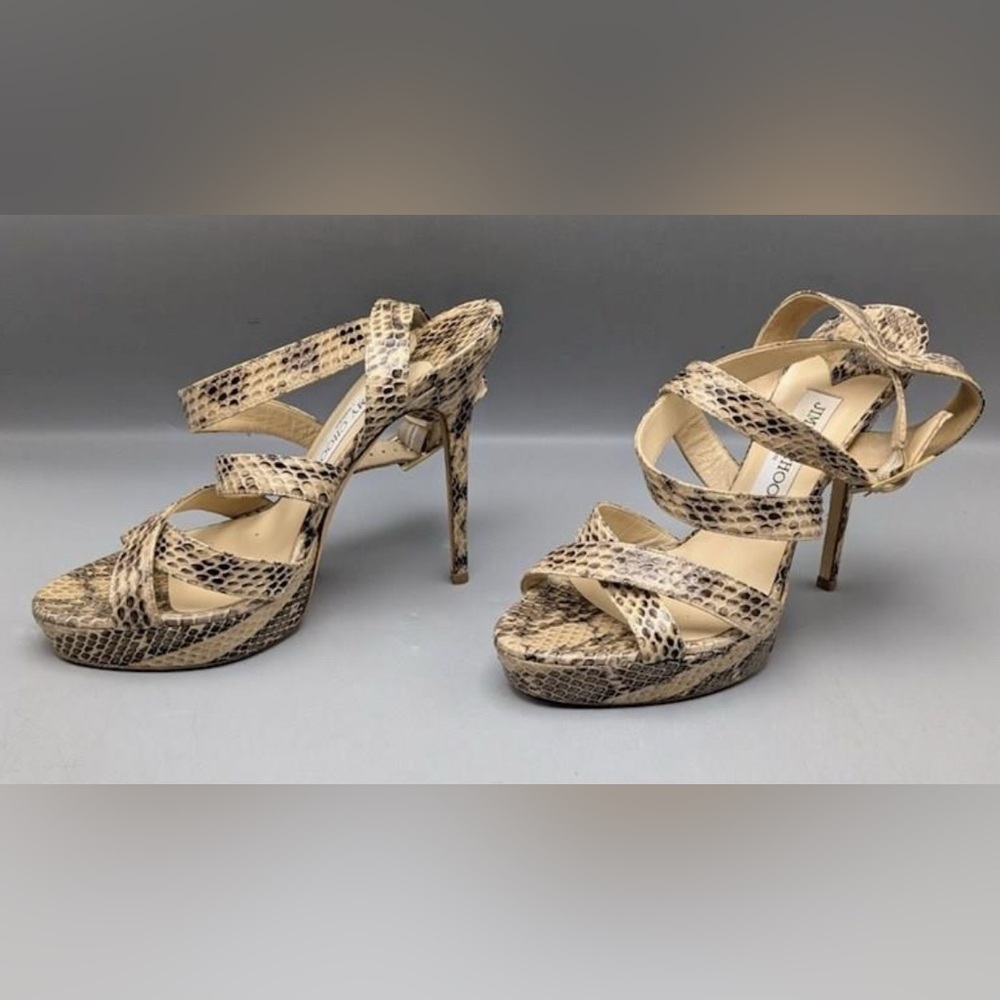 Jimmy Choo, 8.5 (EU 39) Snake Embossed Leather Strappy Heels, w/ COA - Picture 6 of 15
